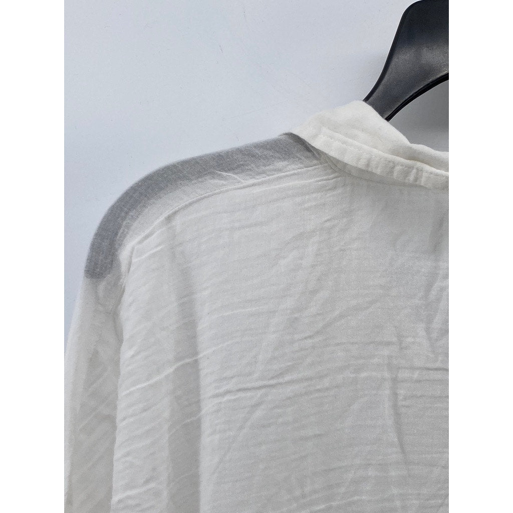 PRIMARK Women's White Solid Button-Up Long Sleeve Collared Top SZ S