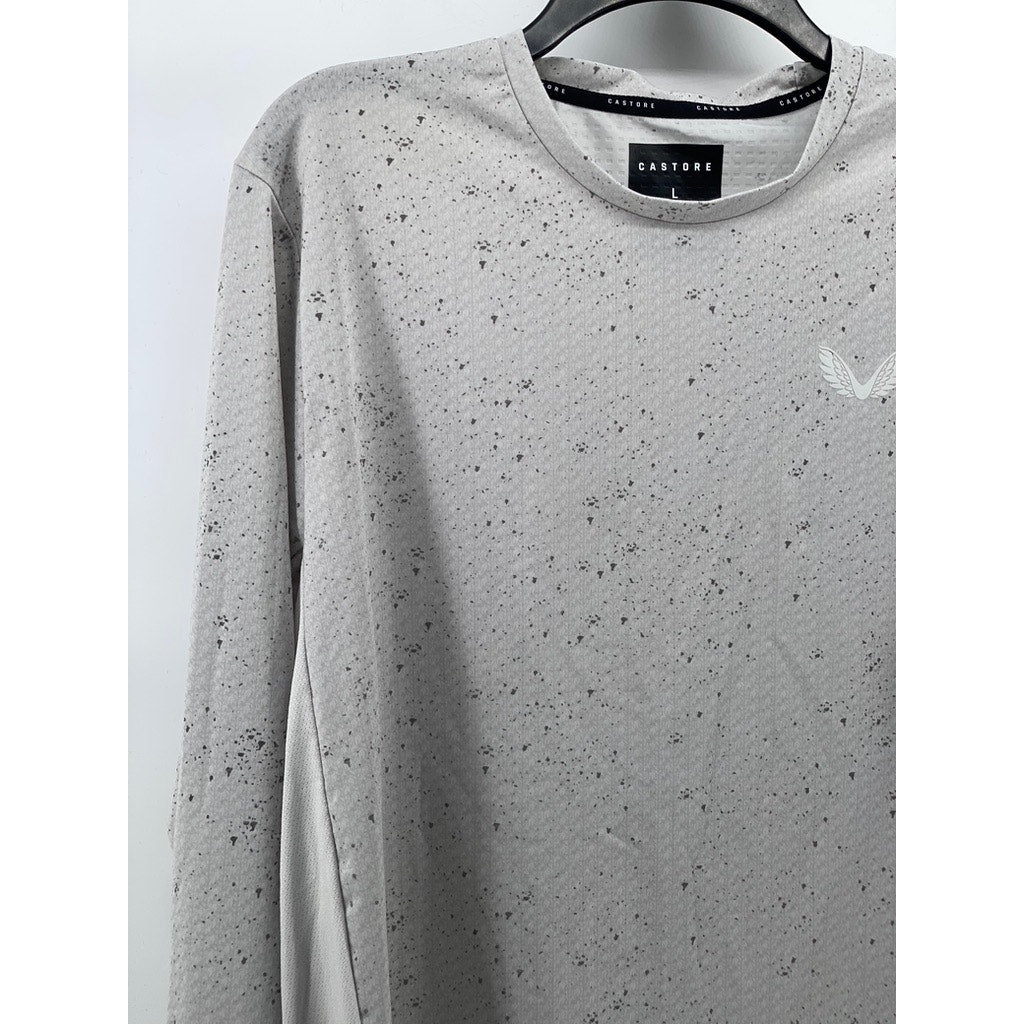 CASTORE Men's Light Gray Speckle Textured Long Sleeve Active T-Shirt SZ L