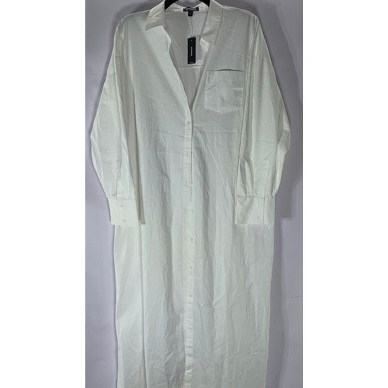 EXPRESS Women's White Solid Button-Up Long Sleeve Portofino Midi Shirt Dress SZL