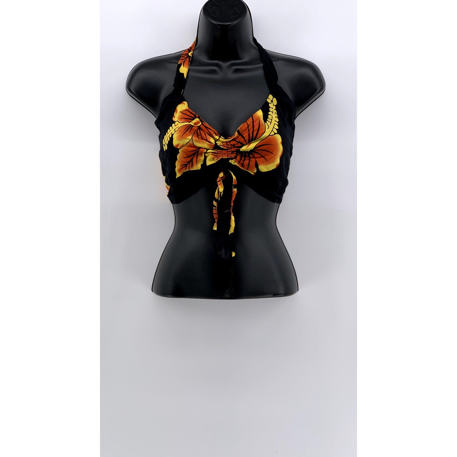 FAVANT HAWAII Women's Black-Orange Floral V-Neck Tie-Back Crop Top SZ OS