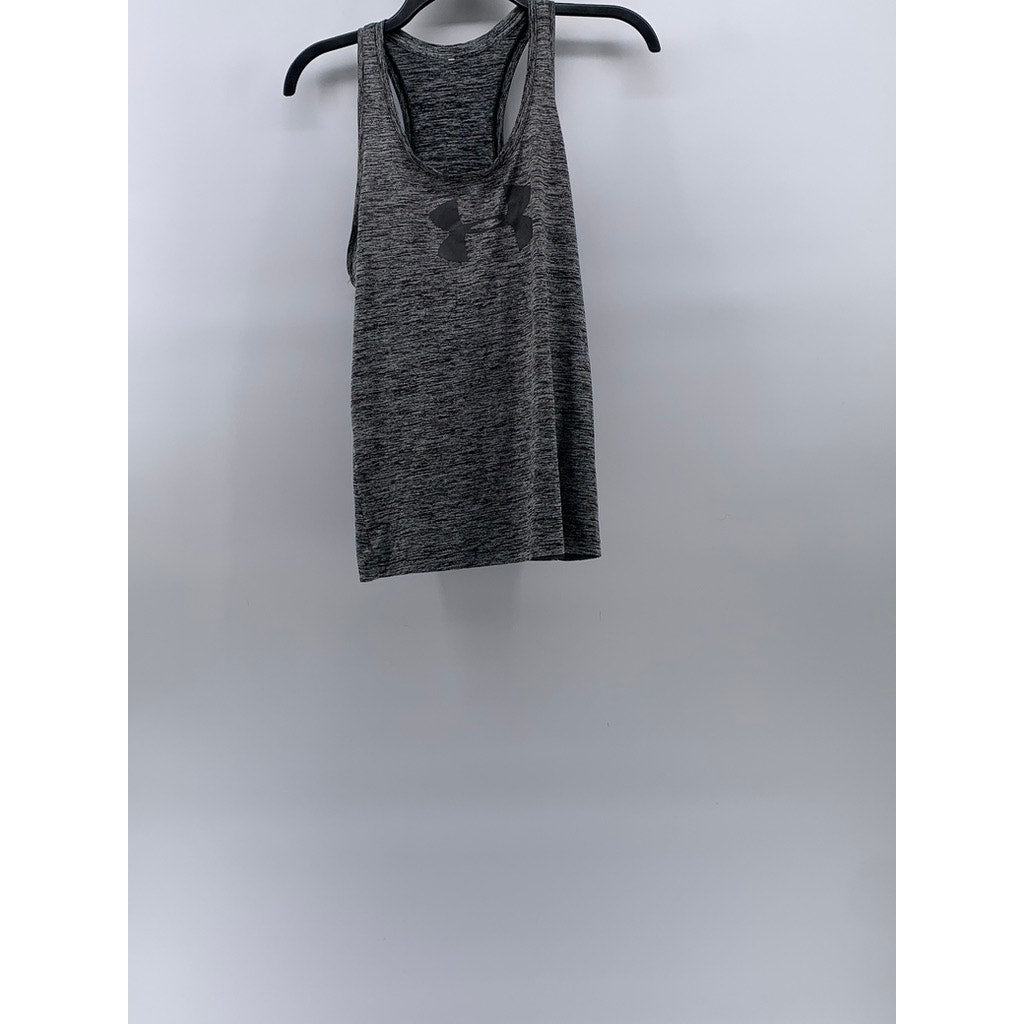 UNDER ARMOUR Women's Heather Dark Gray Scoop-Neck Racerback Sleeveless Top SZ M
