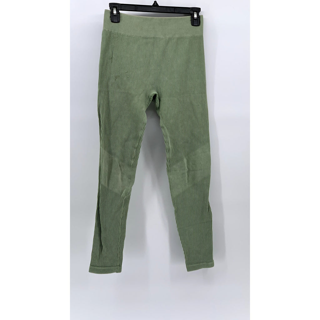 UNBRANDED Women's Green Ribbed High-Rise Pull-On Compression Leggings SZ M