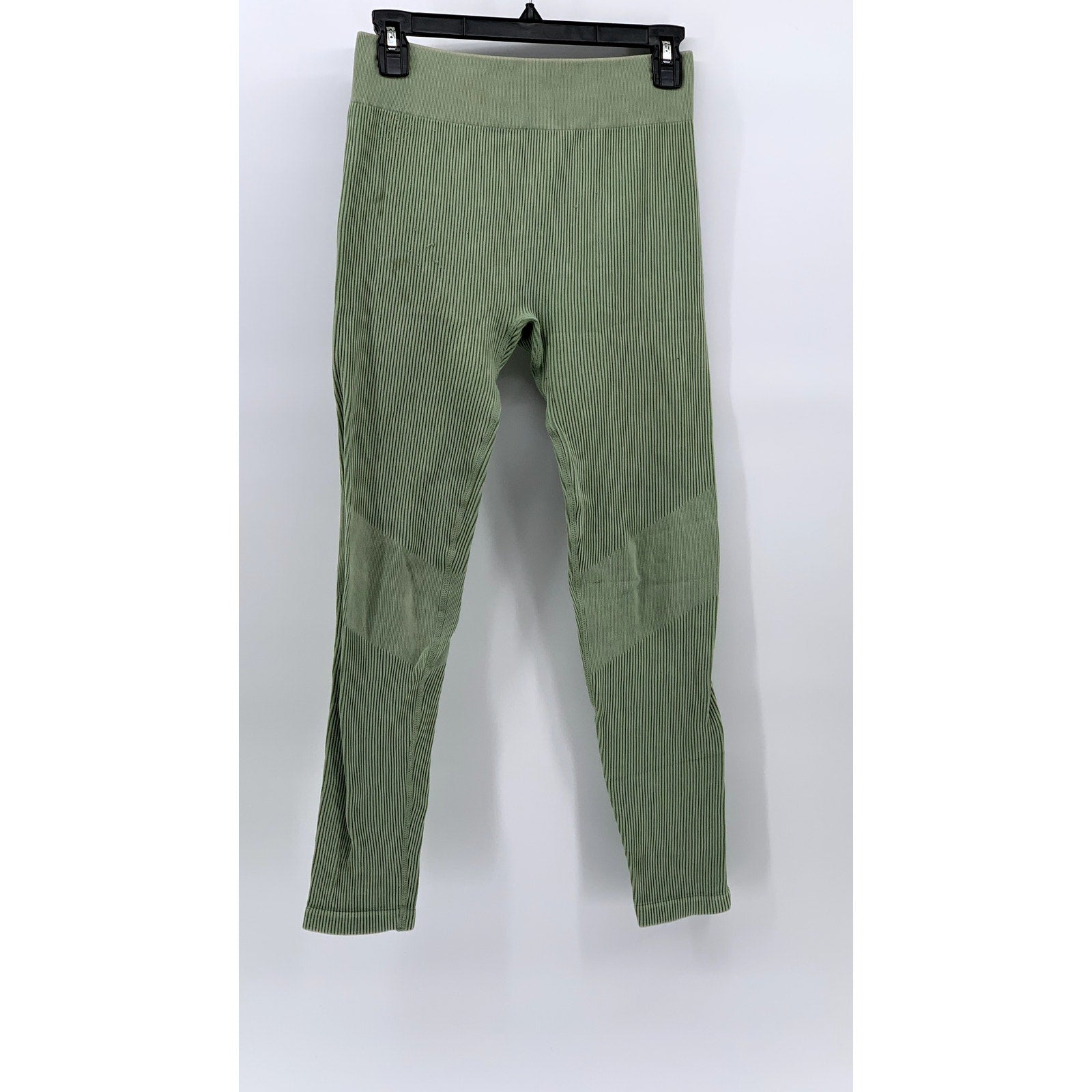 UNBRANDED Women's Green Ribbed High-Rise Pull-On Compression Leggings SZ M