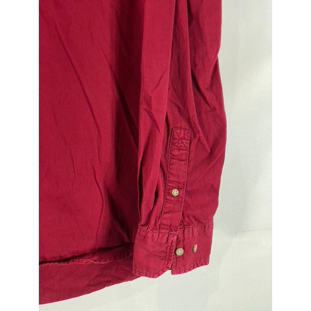EDDIE BAUER Men's Red Cotton Regular-Fit Button-Up Long Sleeve Shirt SZ L