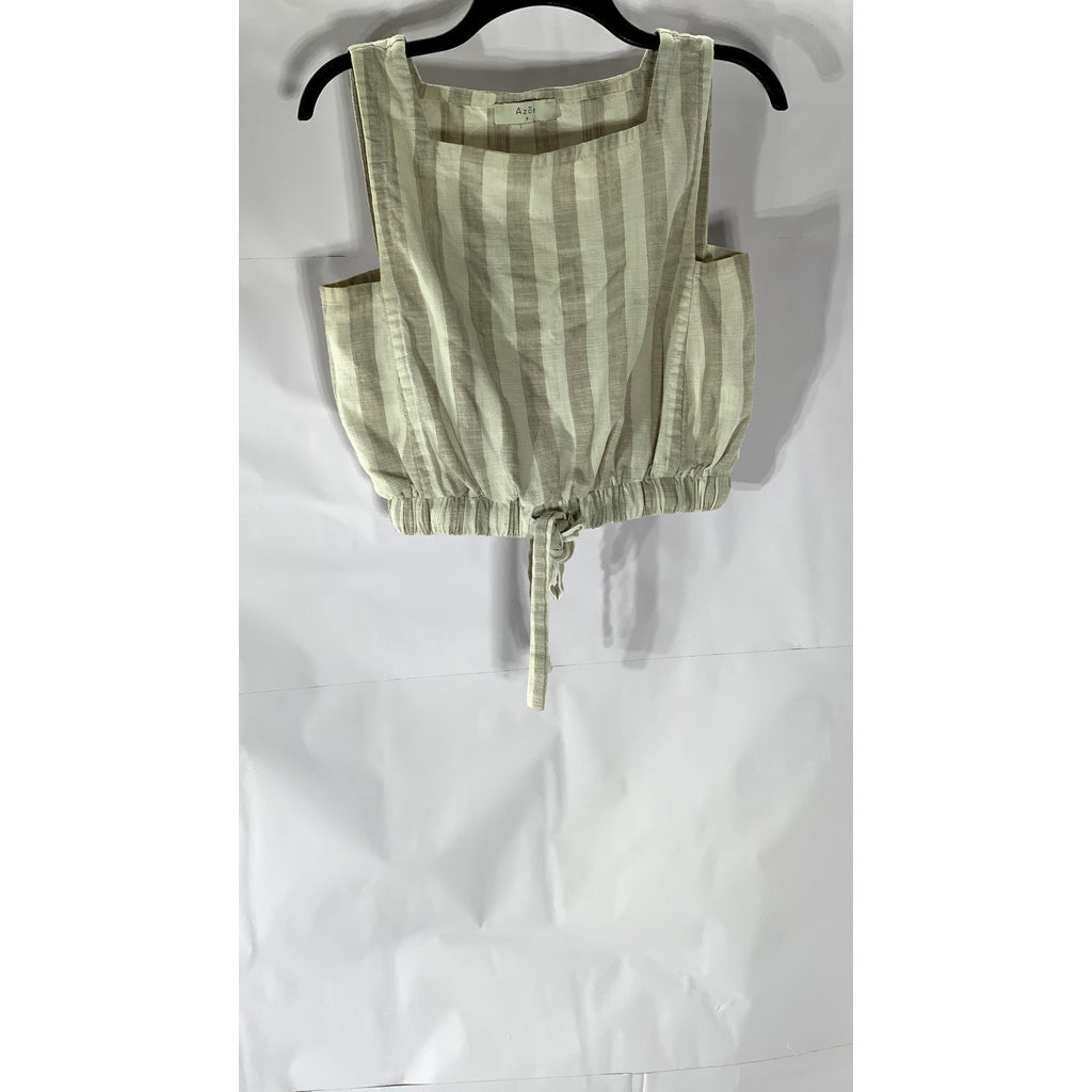 AZOE Women’s Cream-Beige Striped Square-Neck Tie-Hem Cropped Tank Top SZ S