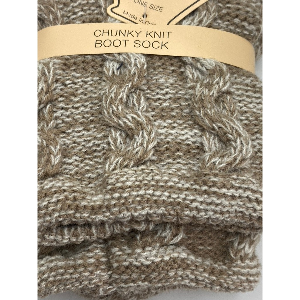 LEGMOGU'E Women's Taupe Rhythmic Mesh Chunky Knit Textured Boot Socks SZ OS