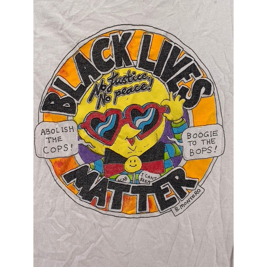 GILDAN Men's White Graphic BLM Crewneck Short Sleeve T-Shirt SZ S