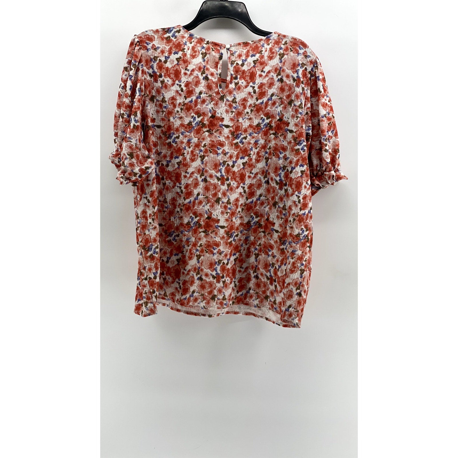 UNBRANDED Women's White-Orange Floral Short Ruffle Sleeve Top SZ 2XL