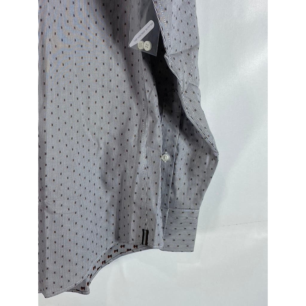 BLACK & BROWN 1826 Men's Grey Printed 80'S 2-Ply Slim-Fit Dress Shirt SZ 15.5/35