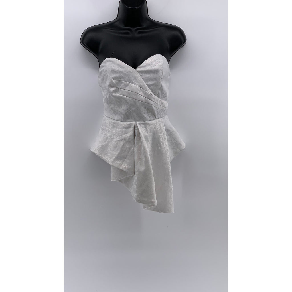 DO+BE Women’s White Floral Print V-Neck Sleeveless Asymmetrical Peplum Top SZ S