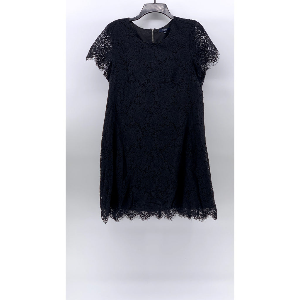MADEWELL Women's Black Floral Lace Crewneck Short Sleeve Shift Mini Dress SZ 8