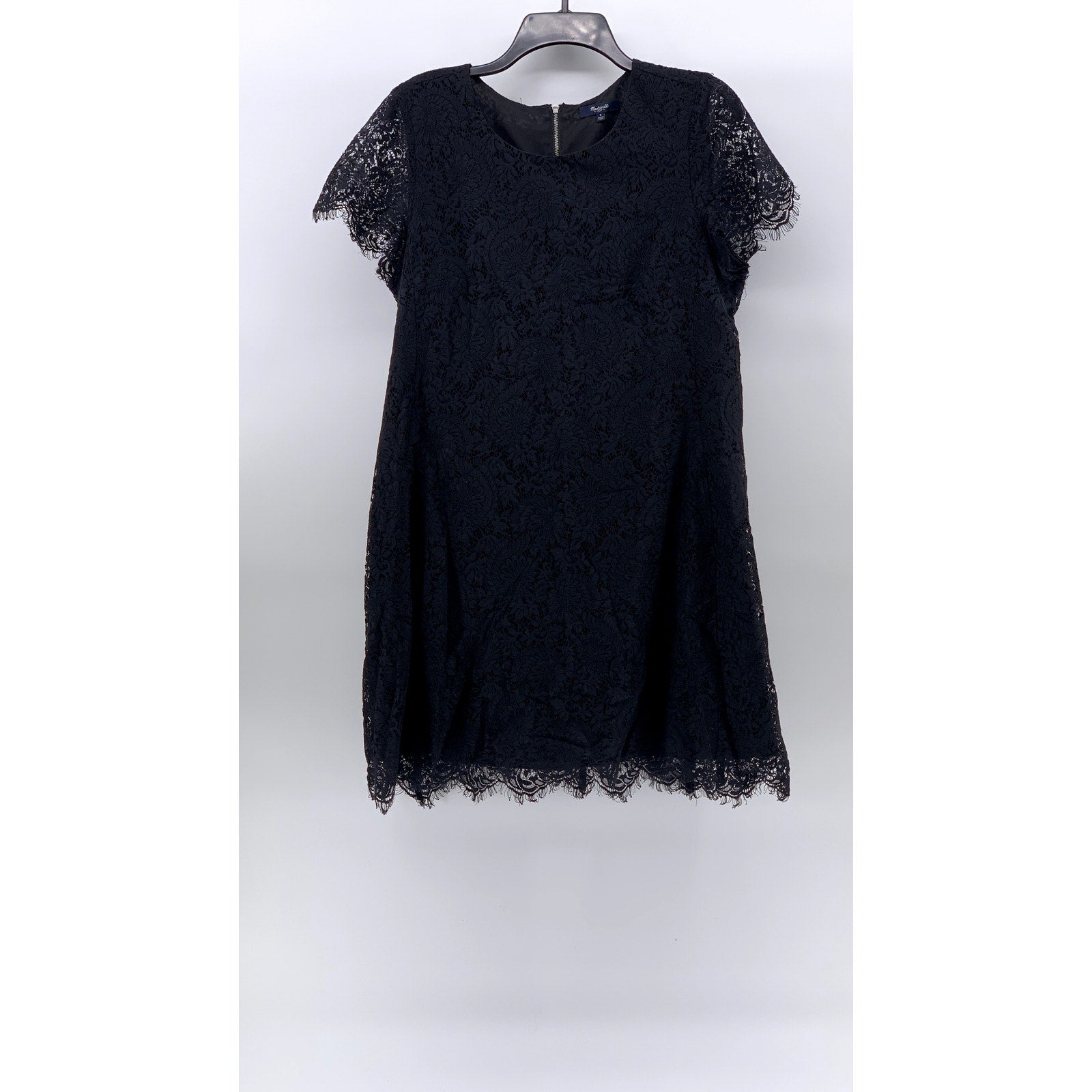 MADEWELL Women's Black Floral Lace Crewneck Short Sleeve Shift Mini Dress SZ 8