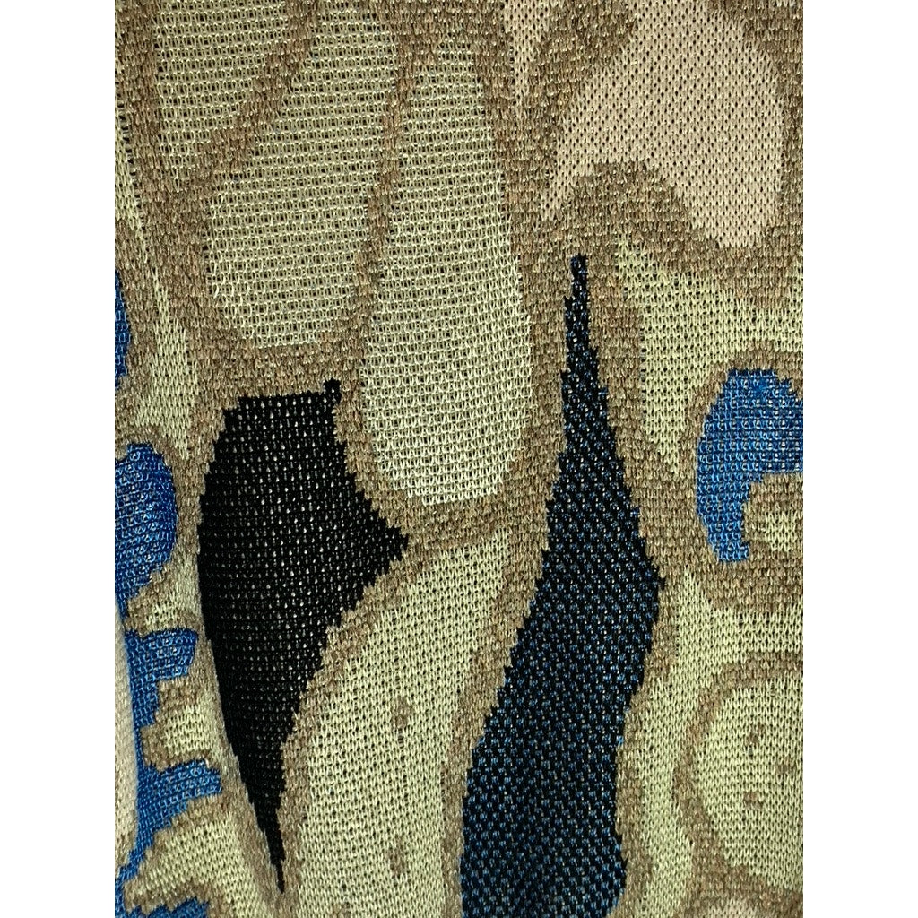 J.T Martin Women's Vintage Tan/Black/Blue Printed Crewneck Knit Sweater SZ 14