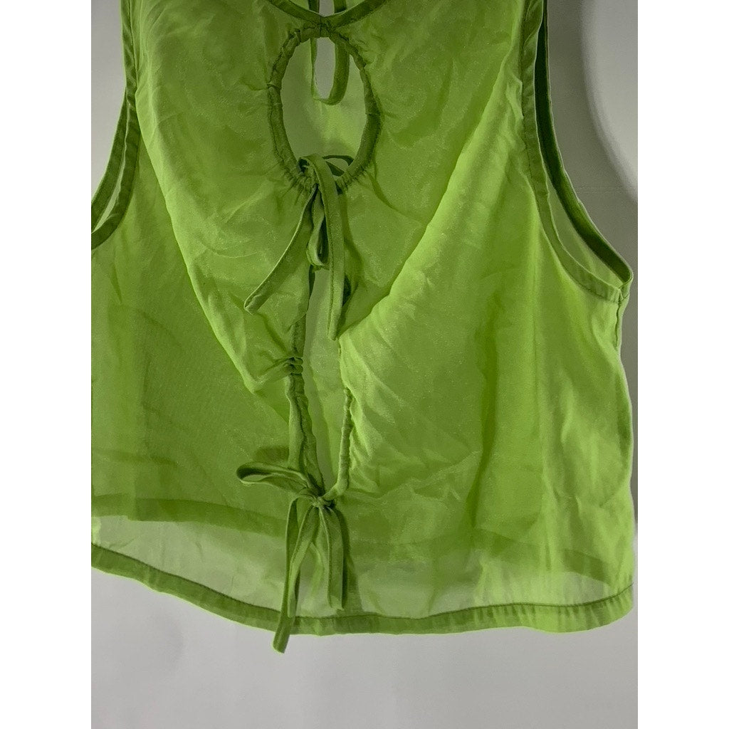 SHEIN Women's Green Keyhole Cutout Crewneck Sleeveless Sheer Top SZ S