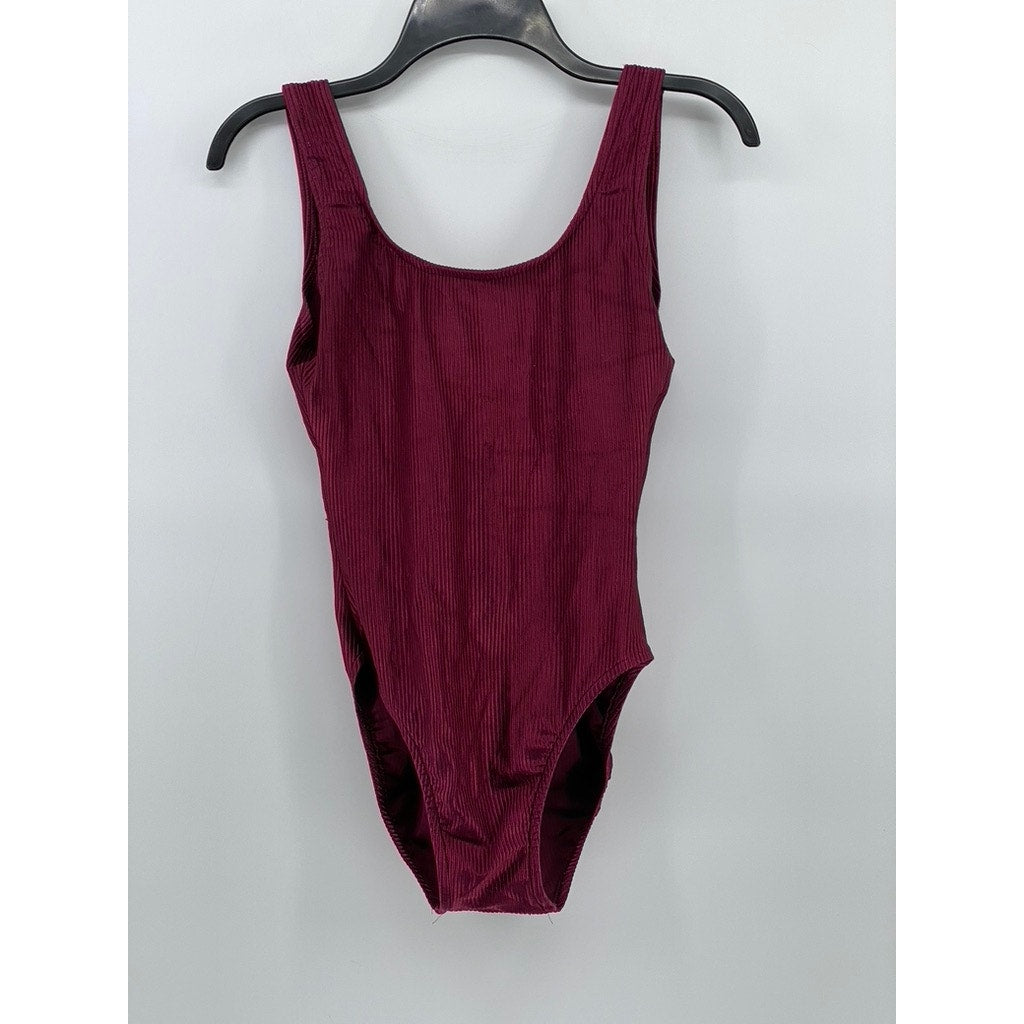 WHITE STAGS Women's Vintage Burgundy Ribbed Scoop-Neck Ribbed Swimsuit SZ 10