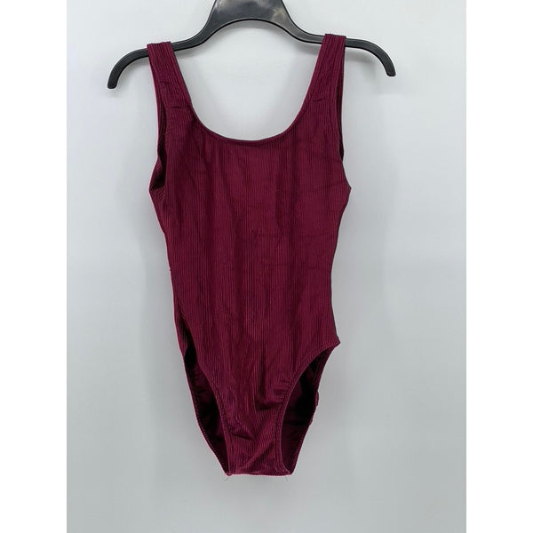 WHITE STAGS Women's Vintage Burgundy Ribbed Scoop-Neck Ribbed Swimsuit SZ 10
