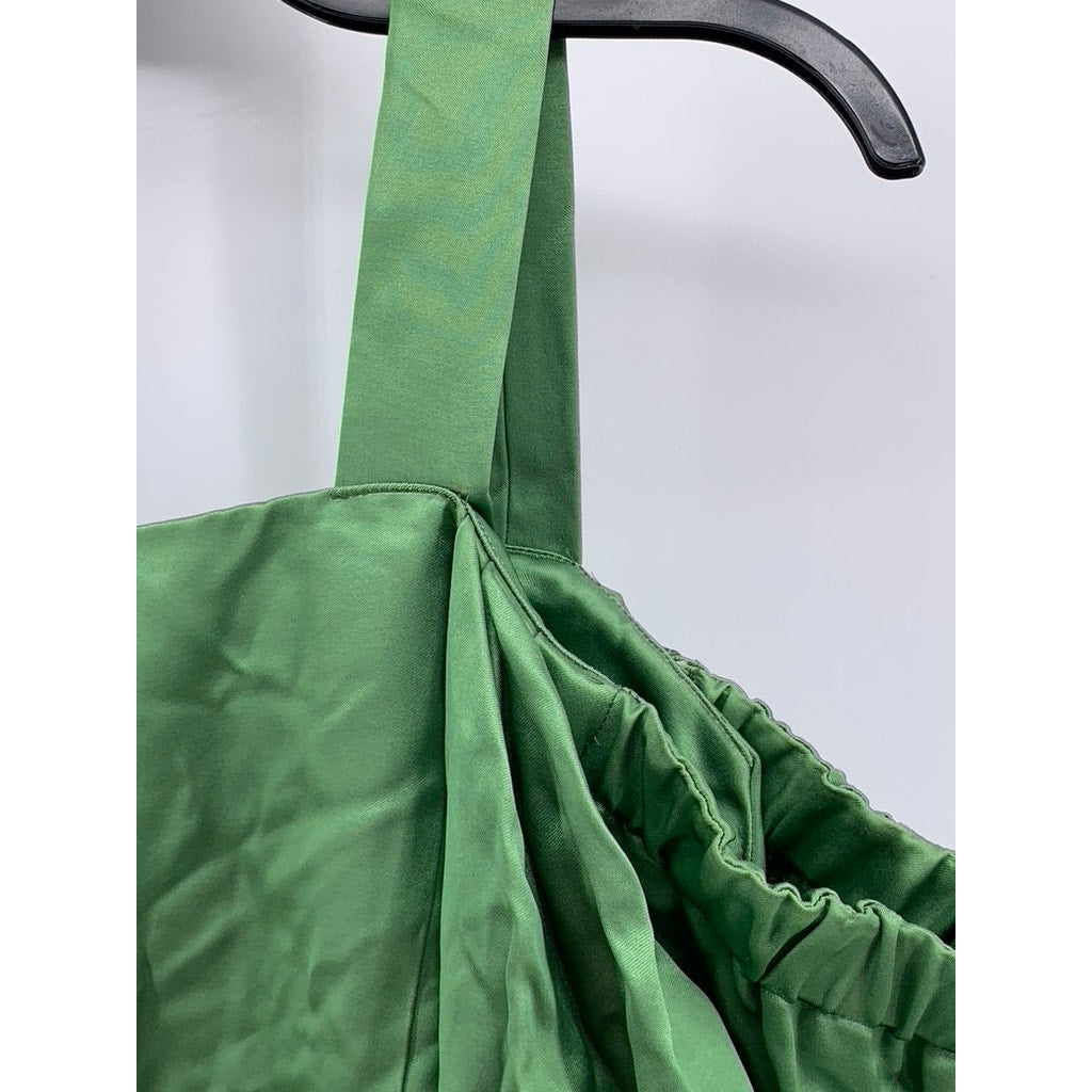 UNBRANDED Women's Green Satin Straight-Neck Long Sleeve Cutout Shoulder Top SZ M