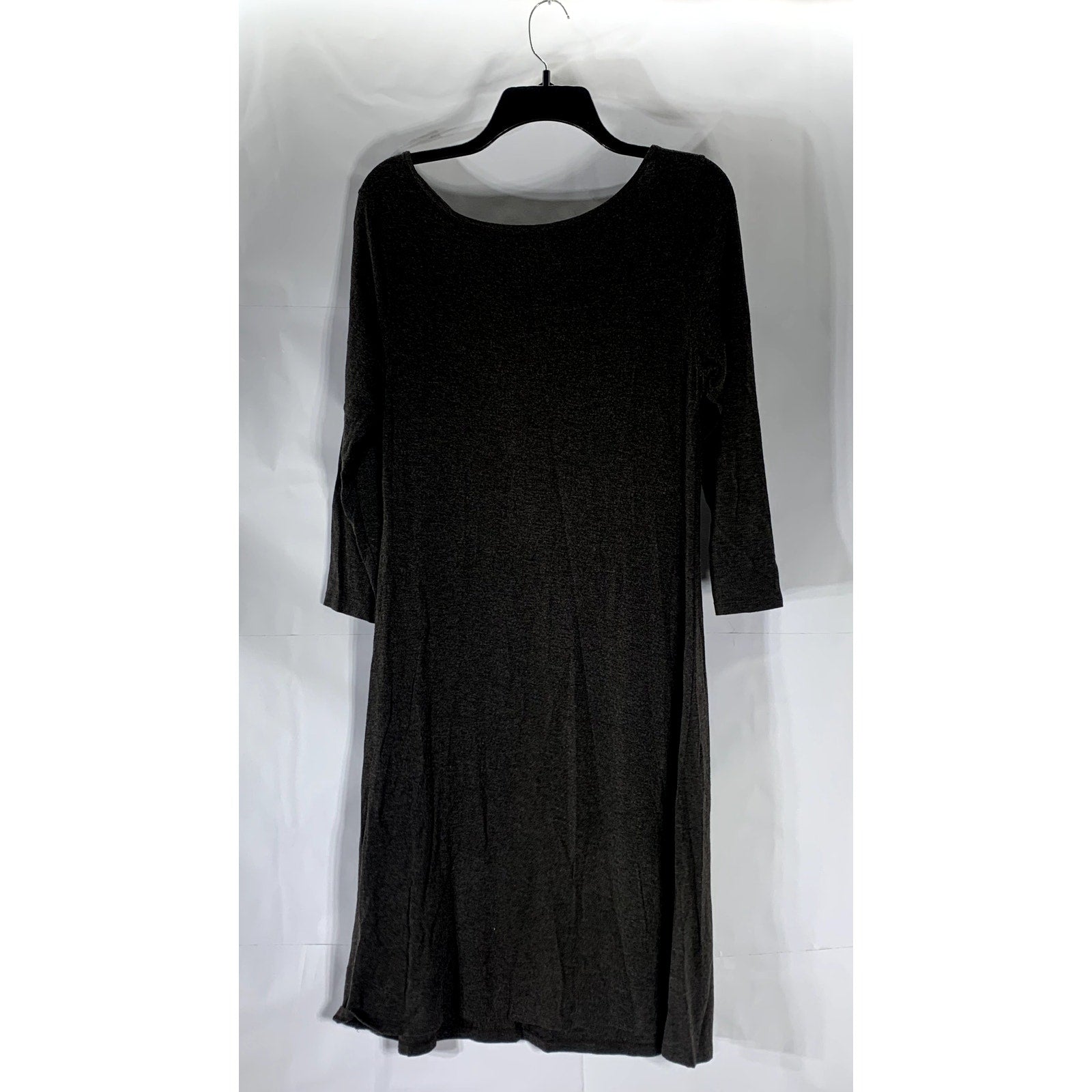 EILEEN FISHER Women's Dark Gray Cowl-Neck Long Sleeve Pullover Knee Dress SZ S