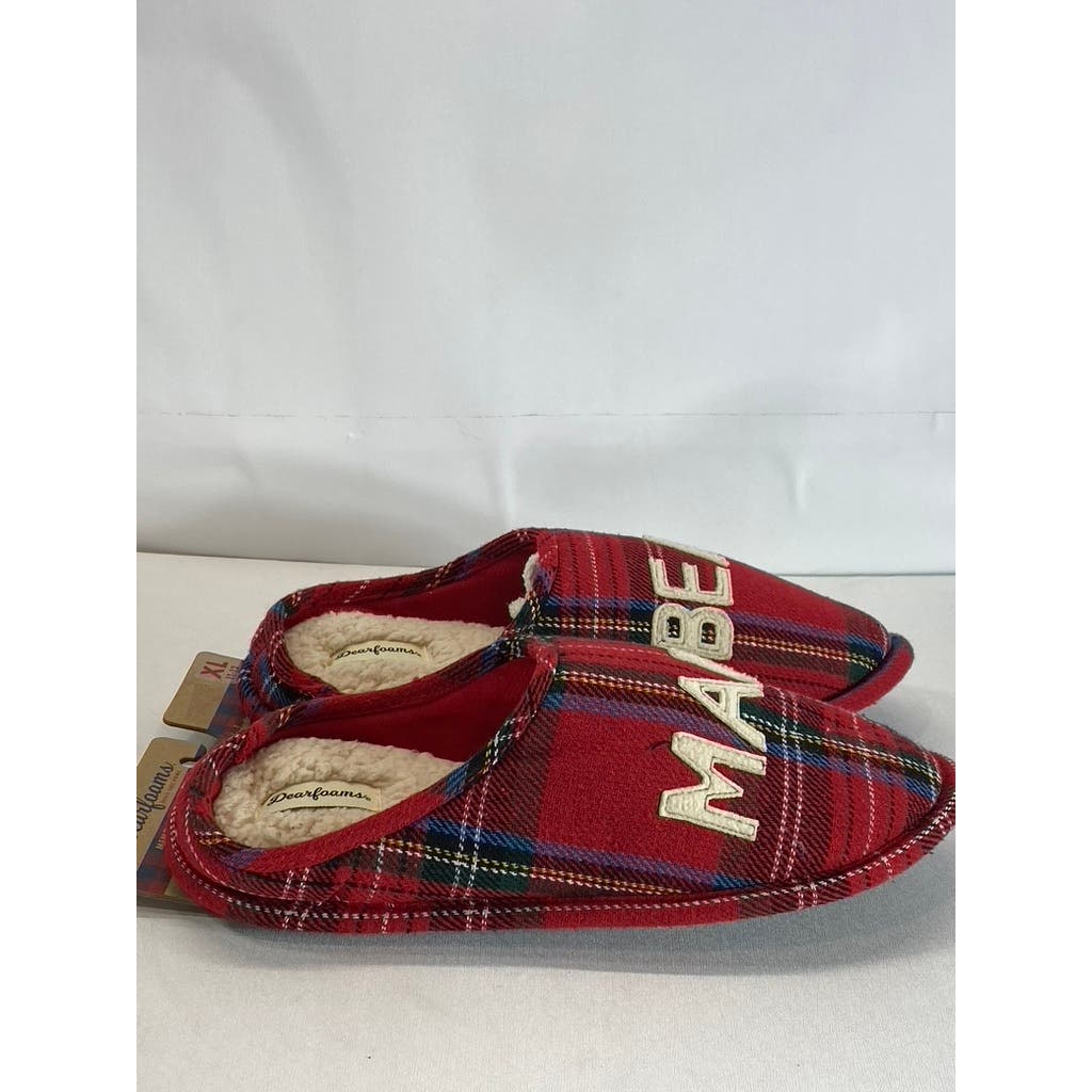 DEARFOAMS Women's Red Plaid Mama Bear Logo Clog Slippers SZ XL(11/12)
