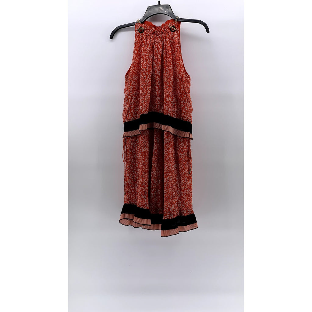DEREK LAM 10 CROSBY Women's Orange Floral Layered Sleeveless Halter Dress SZ 0