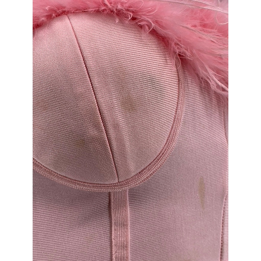 SUPERDOWN Women's Light Pink Ramona Furry Strapless Coquette Crop Top SZ XS