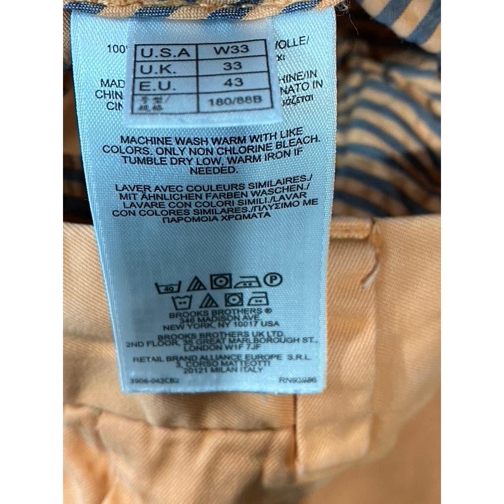 BROOKS BROTHERS Men's Orange Cotton Flat Front Bermuda Shorts SZ 33