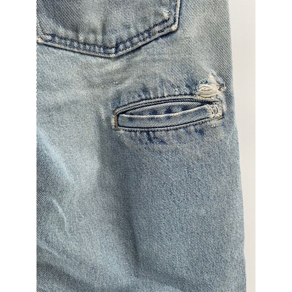 DICKIES Men's Light Blue Denim Distressed Straight-Leg Regular-Fit Jeans SZ 34