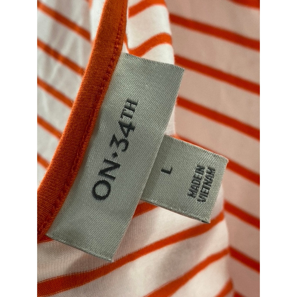 ON 34TH Women's Orange-White Striped Scoop-Neck Long Sleeve Bodysuit SZ L