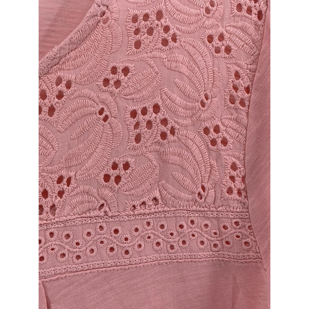 SONOMA GOODS FOR LIFE Women's Light Pink Eyelet Long Sleeve Top SZ L