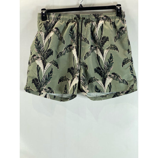 REISS Men's Green Palm Tree Print Drawstring Pull-On Swim Shorts SZ XL