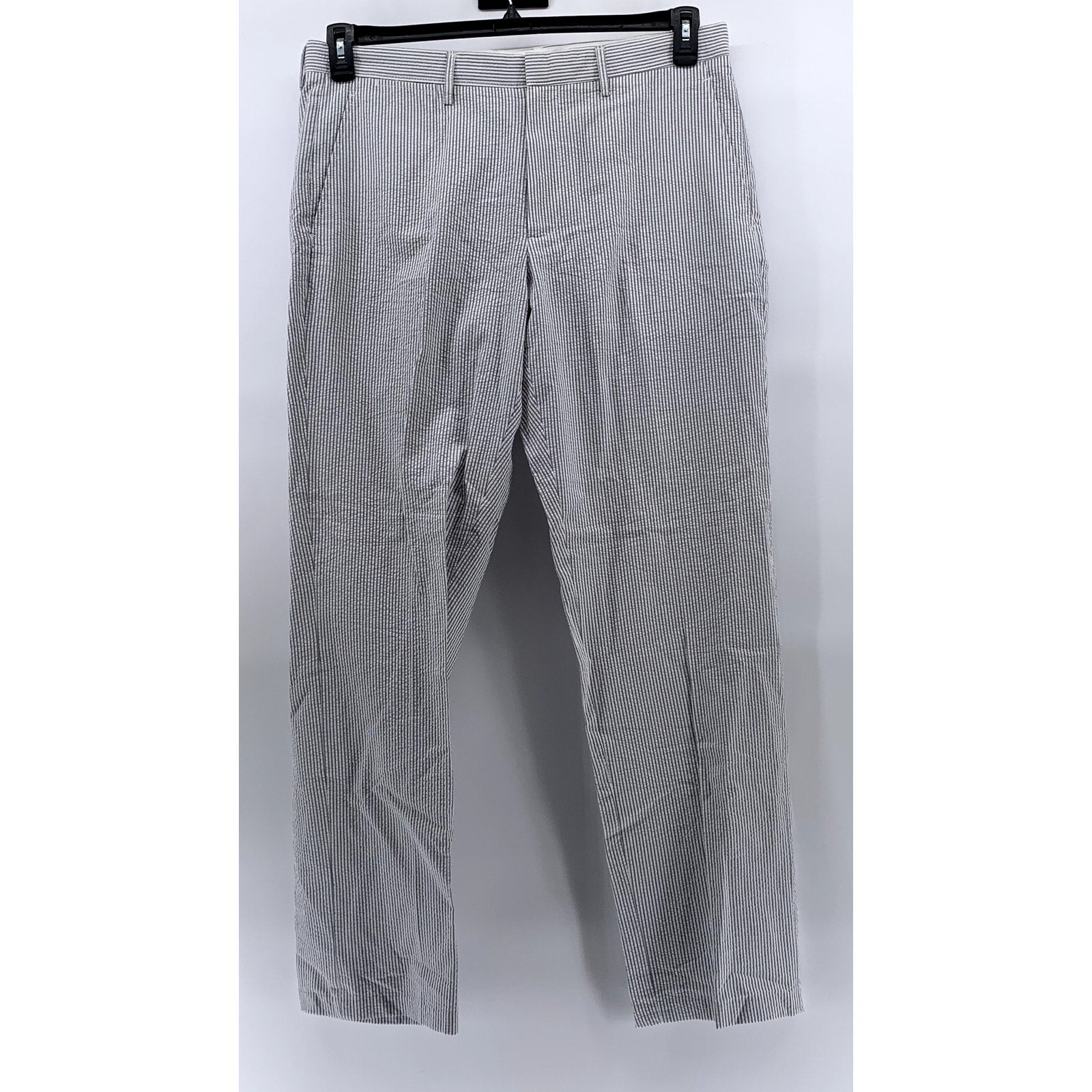 J.CREW Men's Blue-White Pinstripe Seersucker Bedford Straight-Leg Pant SZ 35X32