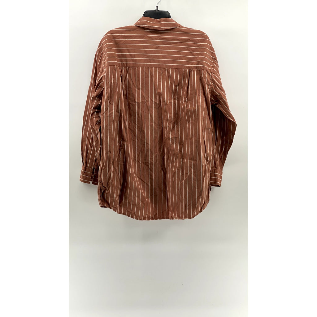 A NEW DAY Women's Terracotta-White Striped Button-Up Long Sleeve Top SZ L