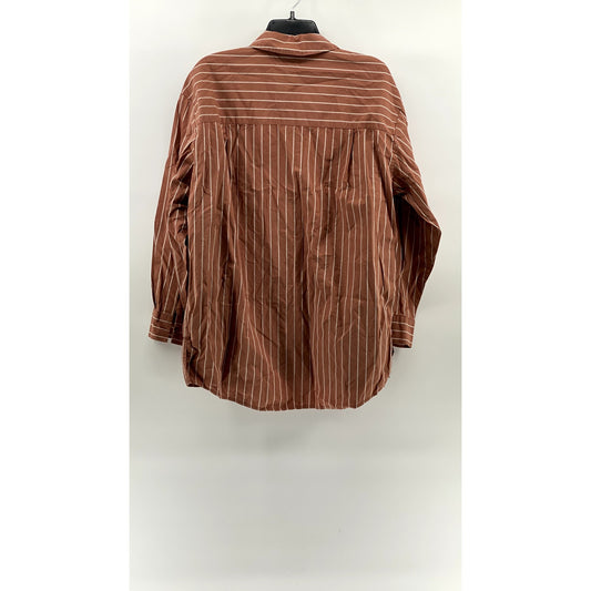 A NEW DAY Women's Terracotta-White Striped Button-Up Long Sleeve Top SZ L