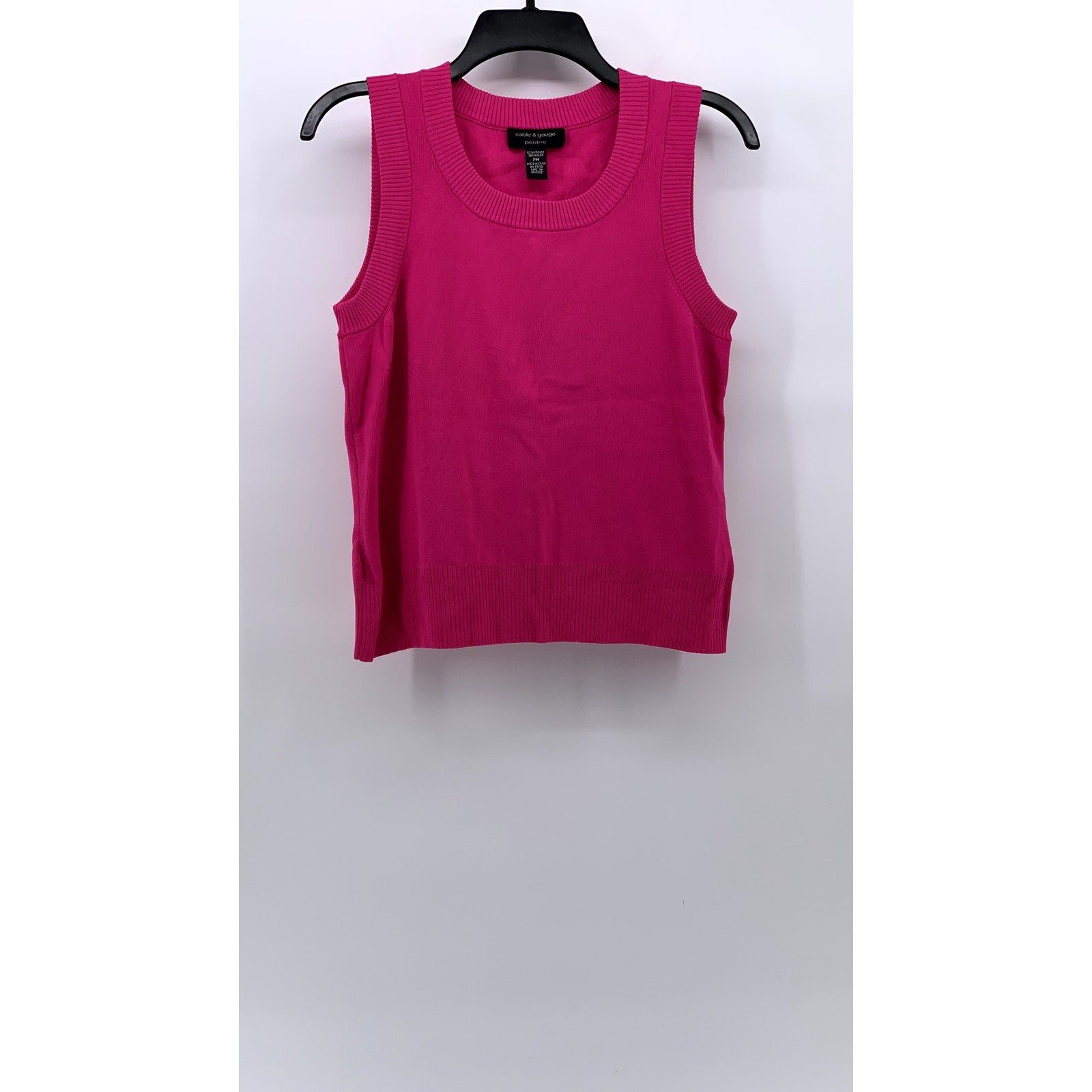 CABLE & GUAGE Women's Petite Fuchsia Pink Ribbed Crewneck Tank Top SZ PM