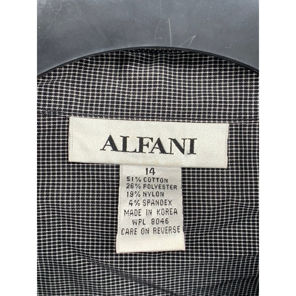 ALFANI Women's Black Houndstooth Button-Up Long Sleeve Top SZ 14