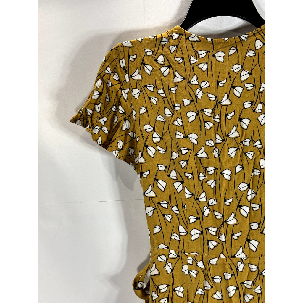 DRESS FORUM Los Angeles Women's Yellow Print V-Neck Short Sleeve Wrap Dress SZ S