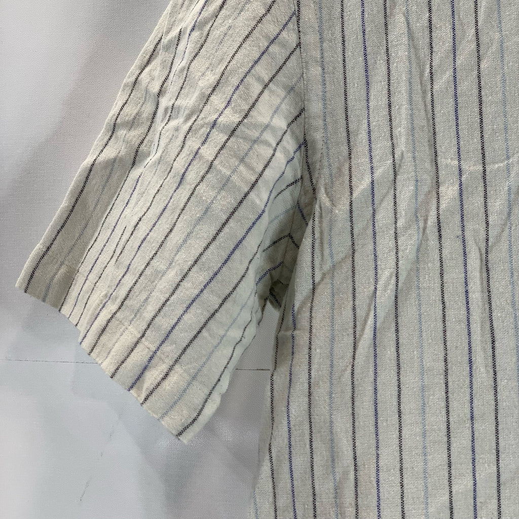 ZARA Men's White Striped Regular-Fit Button-Up Short Sleeve Shirt SZ S