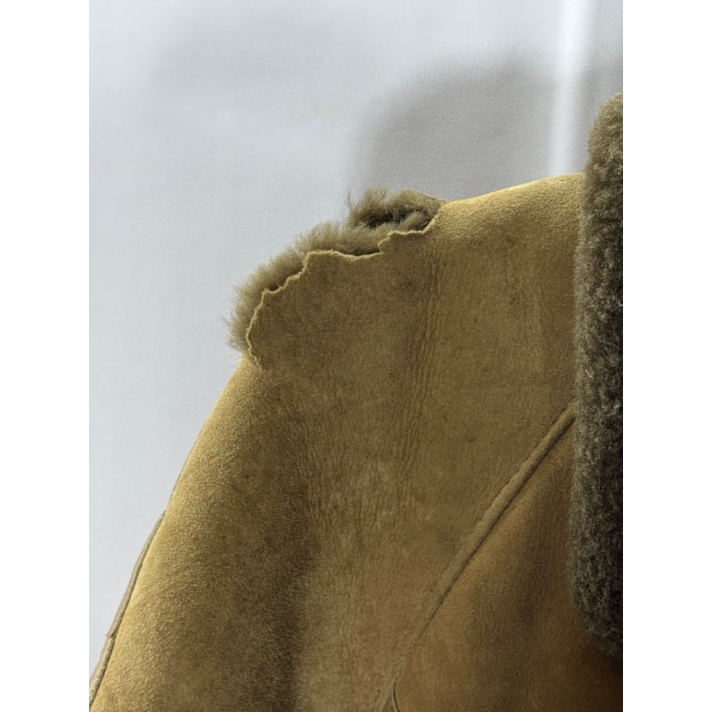 VINTAGE Women's Brown/Tan Shearling Leather Zip-Up Coat SZ M