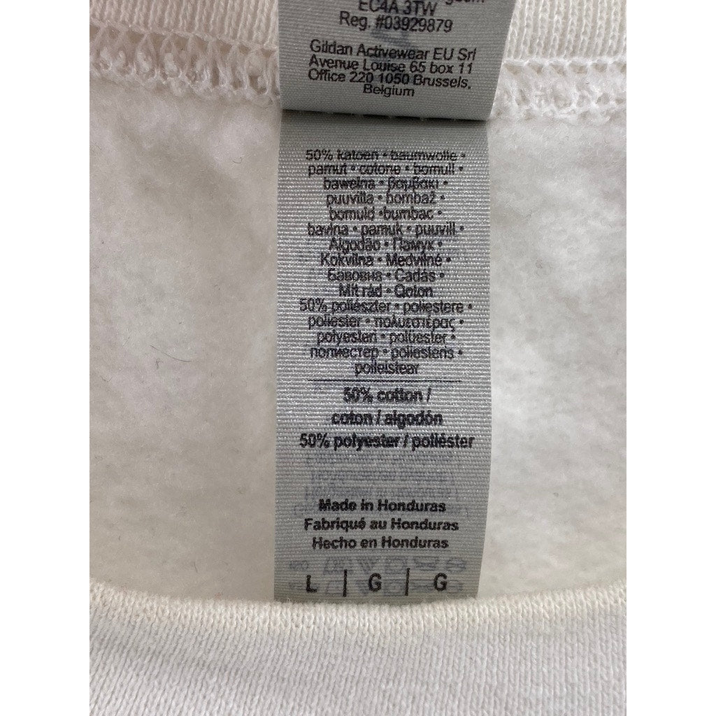 GILDAN Women's White Colorful Printed Crewneck Casual Long Sleeve Sweatshirt SZL