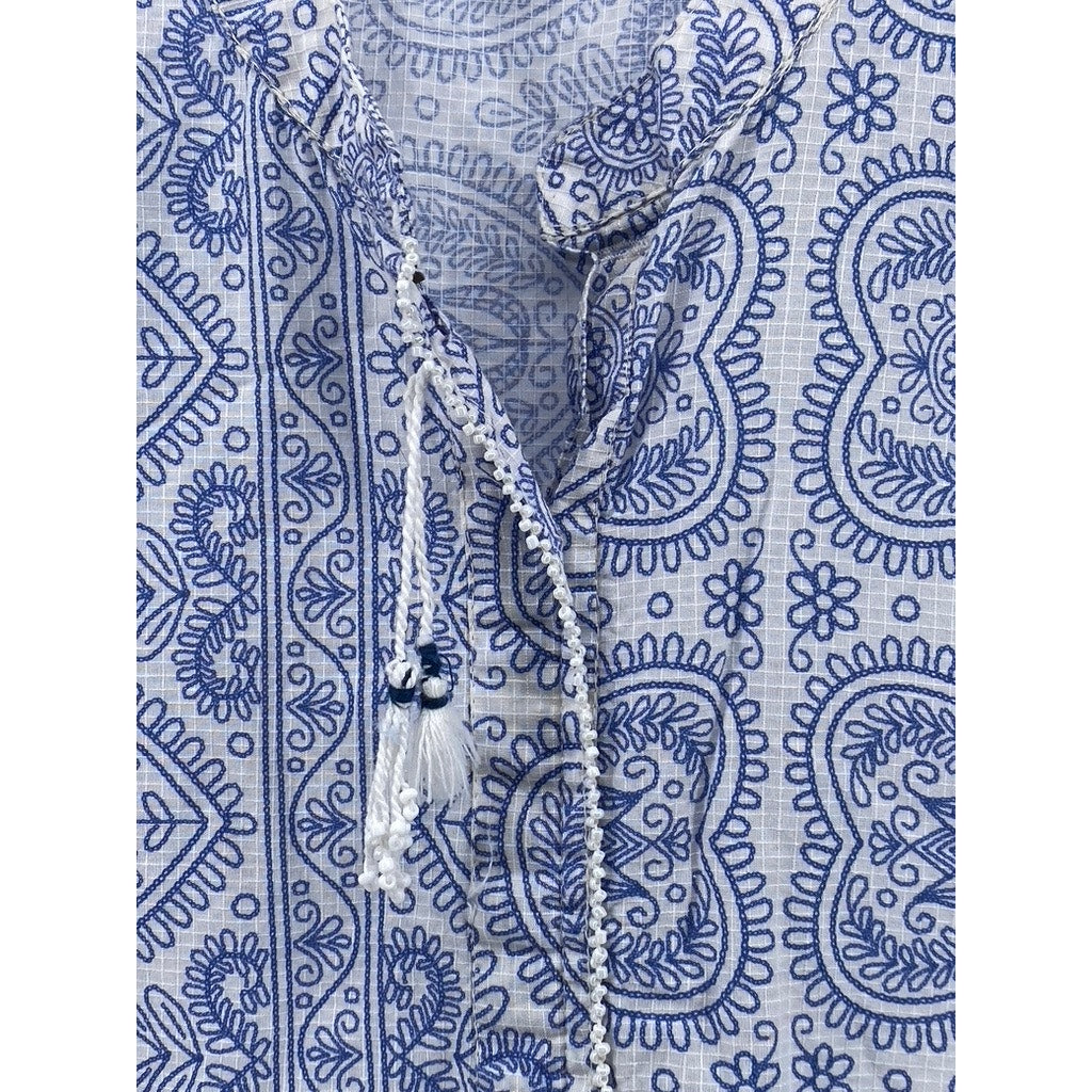 GENERATION Women's Blue-White Printed Sleeveless A-Line Midi Dress SZ 8