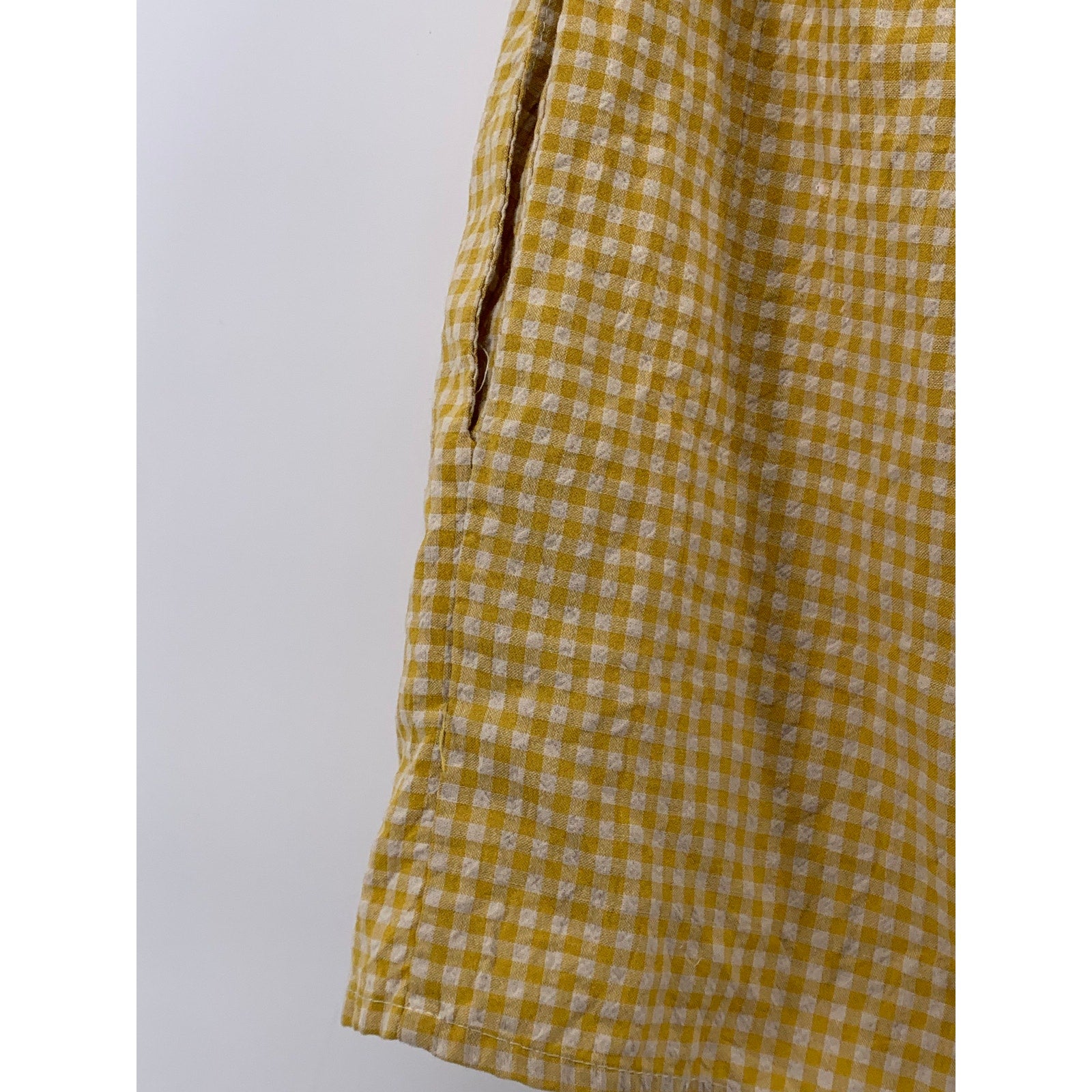 UNBRANDED Women's Yellow-White Gingham Pull-On High-Rise Casual Shorts SZ S