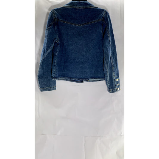 FOREVER 21 Women's Dark Blue Denim Cropped Notch Lapel Double Breasted Coat SZ S