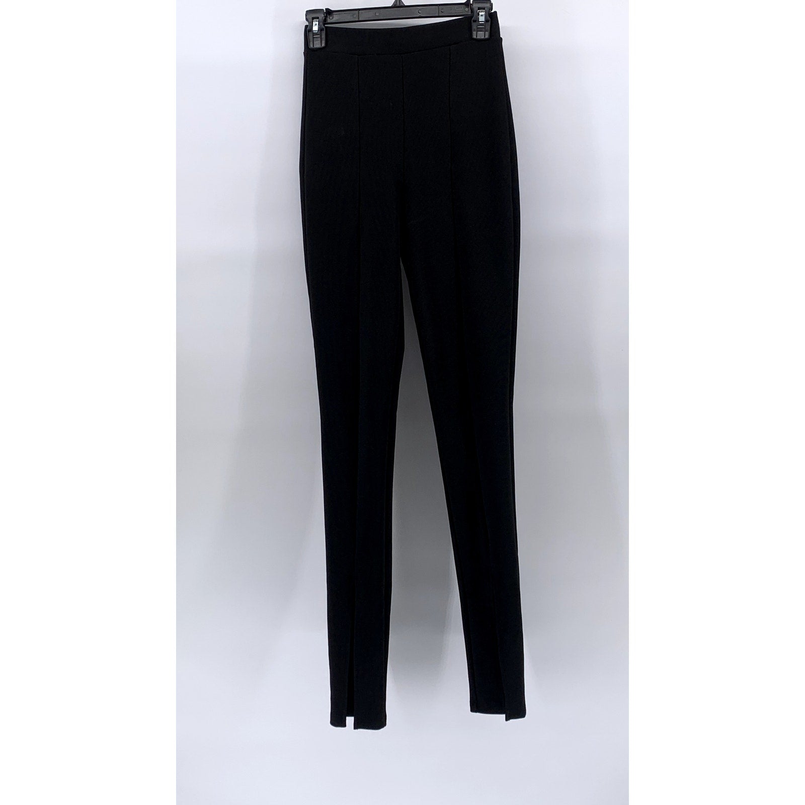 ZARA Women's Black Soft Ribbed Pull-On Side-Slit Hem Pants SZ S