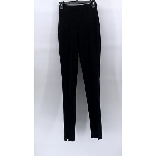 ZARA Women's Black Soft Ribbed Pull-On Side-Slit Hem Pants SZ S