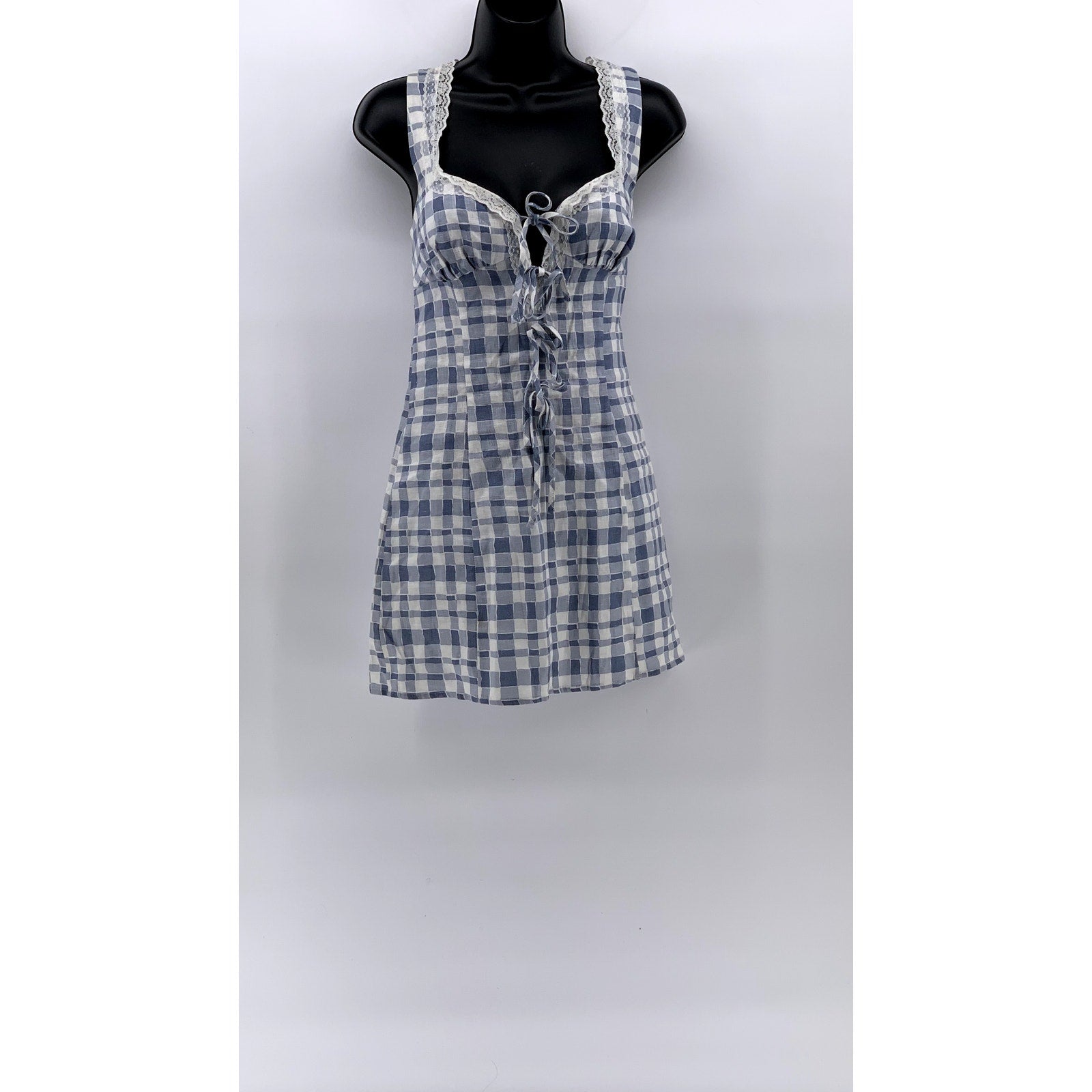REFORMATION Women's Blue-White Checkered Reia Linen Mini Bodycon Dress SZ 0
