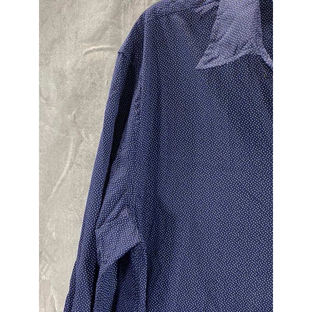 TOMMY HILFIGER Men's Navy Dot 100's 2-Ply Button-Up Long Sleeve Shirt SZ XL