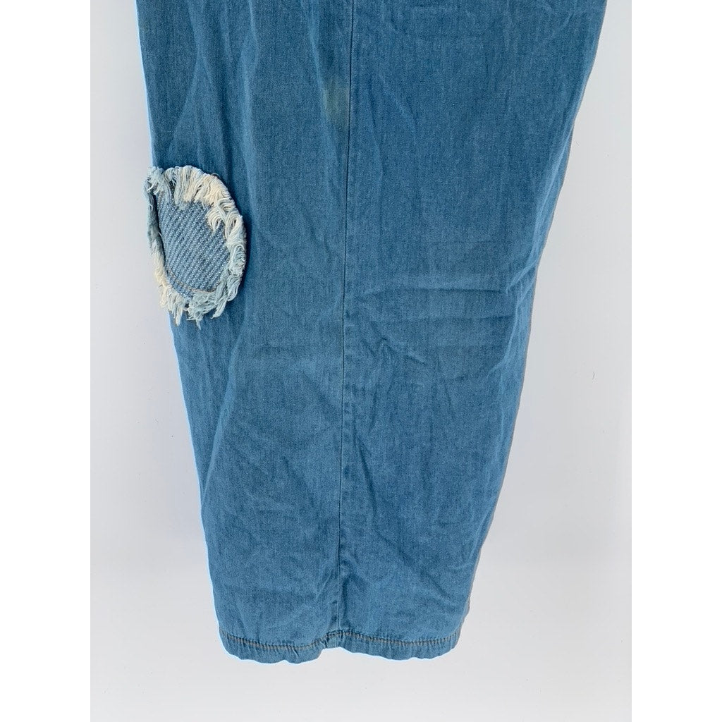 UNBRANDED Women's Blue Denim Distressed Pockets A-Line Midi Dress SZ S