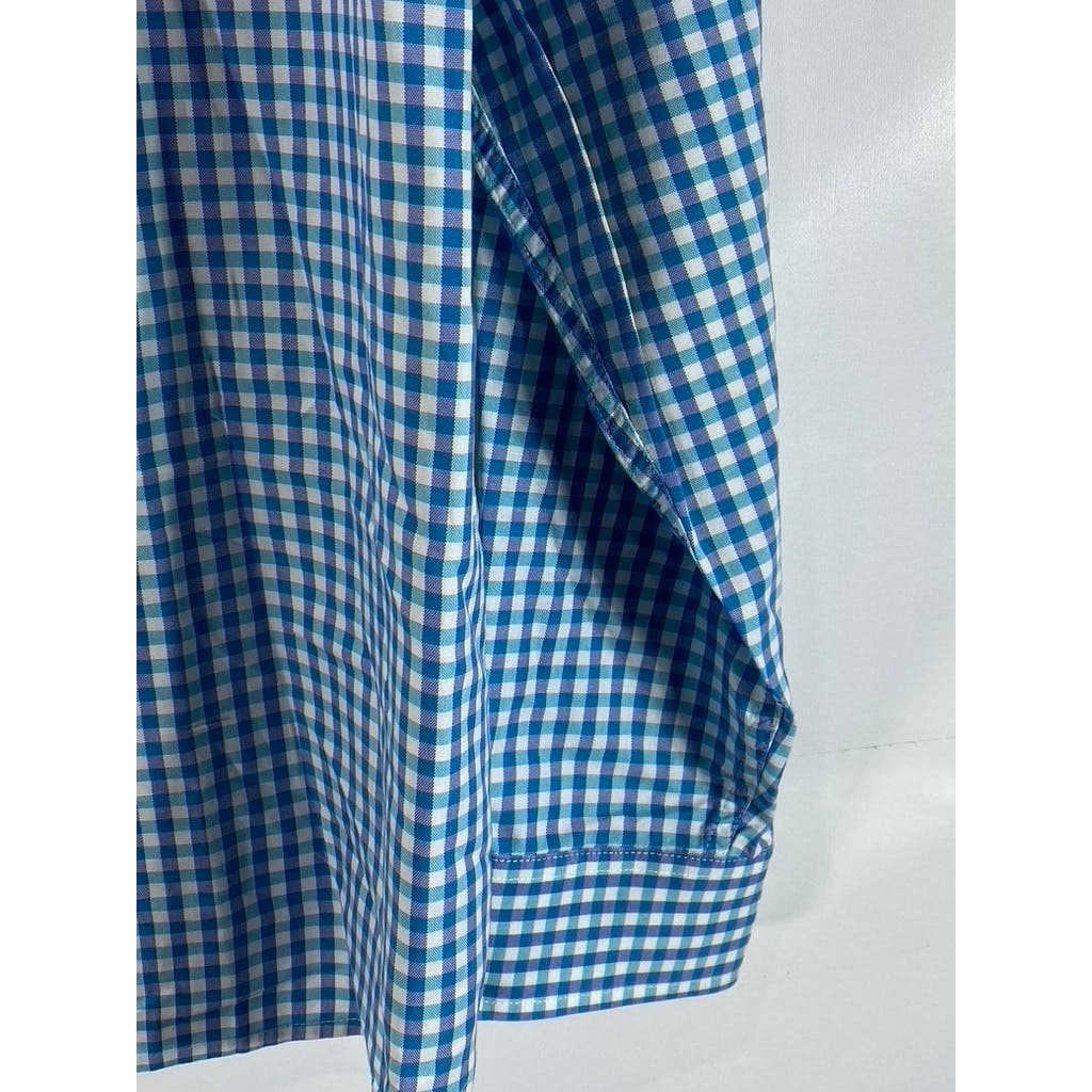 A|X ARMANI EXCHANGE Men's Blue Mini Check Regular-Fit Button-Up Shirt SZ XL