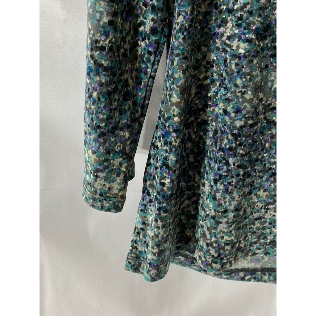 LIZ CLAIBORNE Women's Blue Floral V-Neck Twist-Front 3/4 Sleeve Top SZ S