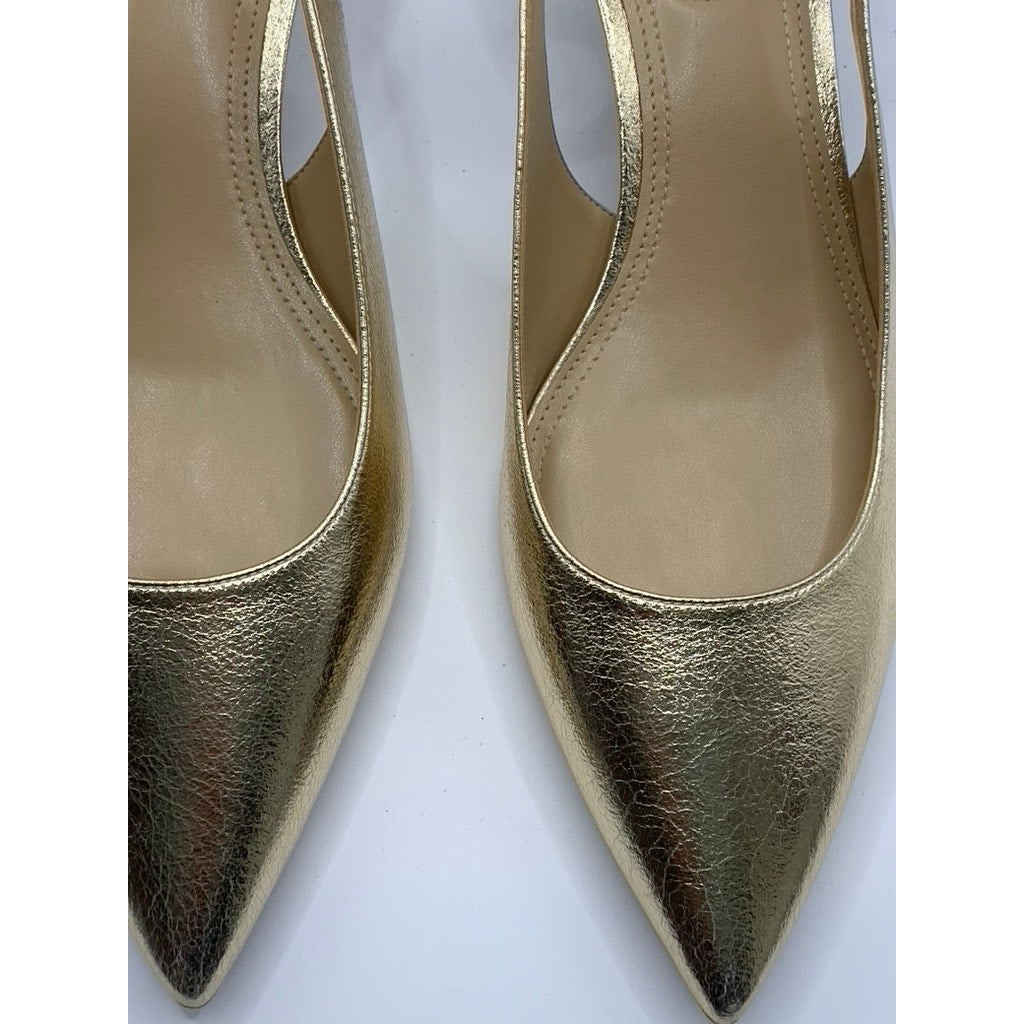 MICHAEL MICHAEL KORS Women's Pale Gold Doreen Kitten-Heel Pointed-Toe Heels SZ 9